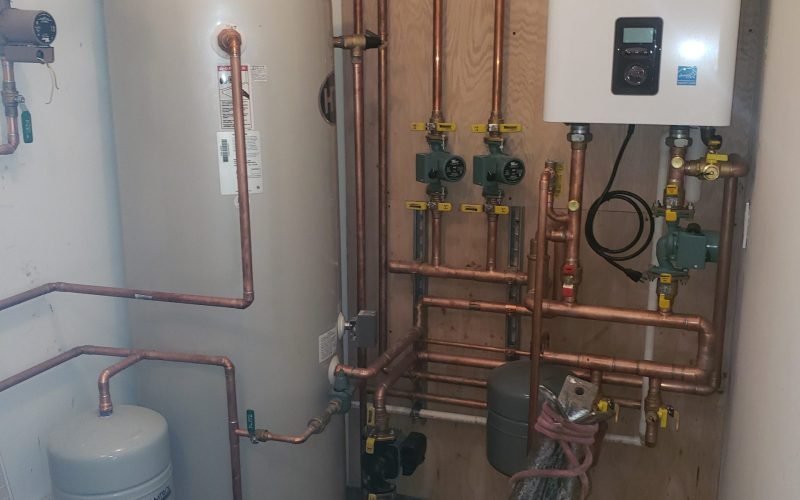 Install new high efficiency condesing boiler with 100 gallons indirect hot water storage tank